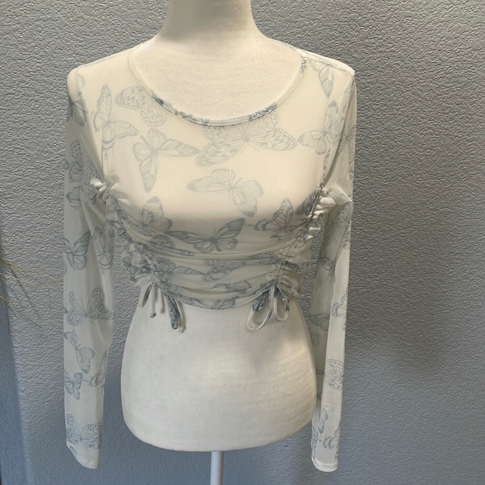 Women's Butterfly Print Long Sleeve Sheer See